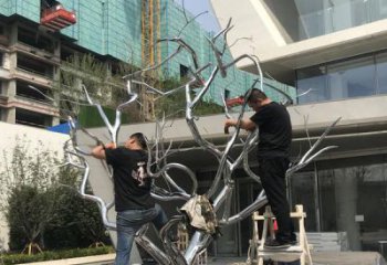 街道树枝雕塑厂家 现代摆件 镜面不锈钢树枝雕塑厂