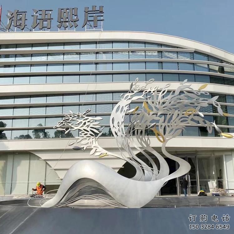 烤漆树叶子雕塑厂家 公园喷漆小品  户外不锈钢树叶子雕塑厂