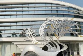 烤漆树叶子雕塑厂家 公园喷漆小品  户外不锈钢树叶子雕塑厂