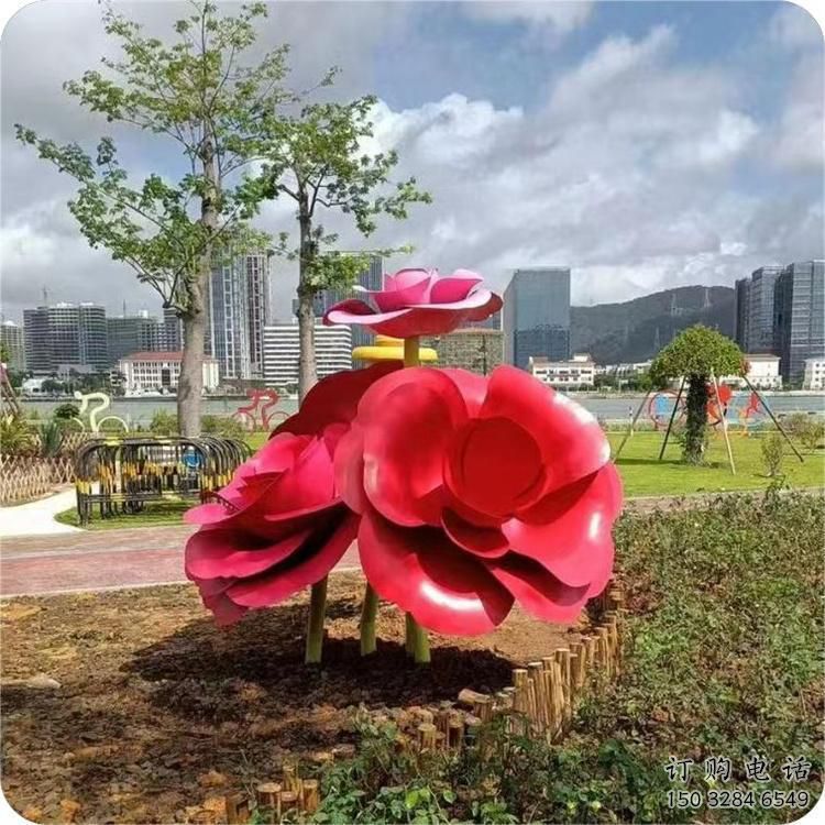 抽象玫瑰花雕塑厂家 烤漆小品 户外不锈钢玫瑰花雕塑工厂