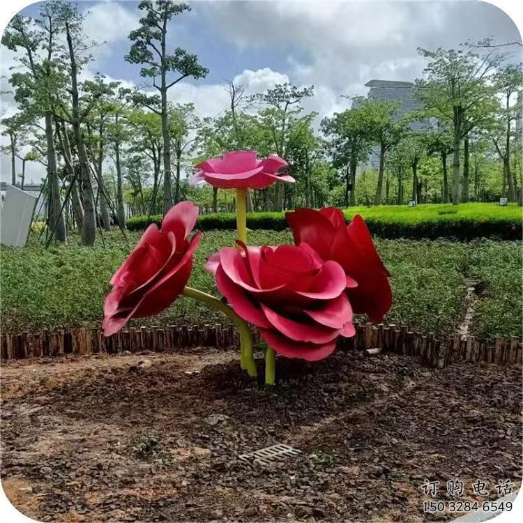 几何玫瑰雕塑厂家 公园小品 户外不锈钢玫瑰雕塑厂