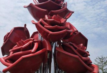 烤漆玫瑰花雕塑厂家 公园小品 户外不锈钢玫瑰花雕塑厂