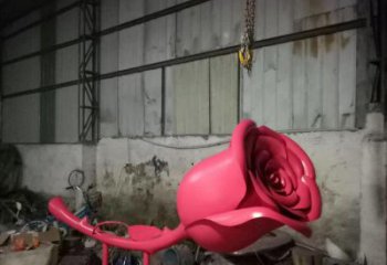大型商场玫瑰花雕塑厂家 仿真摆件 烤漆不锈钢玫瑰花雕塑厂