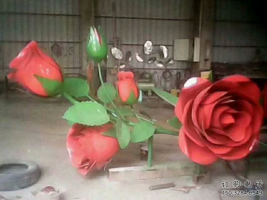 大型月季花雕塑厂家 锻造小品 现代不锈钢月季花雕塑厂