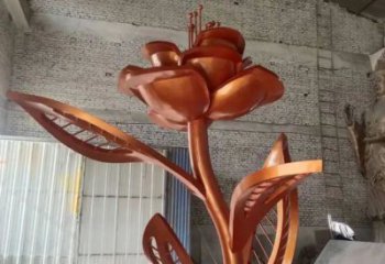 喷漆月季花雕塑厂家 中式村口小品 大型不锈钢月季花雕塑定制