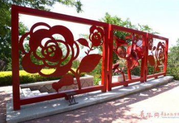 剪纸月季雕塑厂家 切面摆件 镂空不锈钢月季雕塑制作