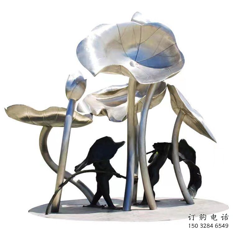 镜面荷叶雕塑厂家 烤漆大型摆件 户外不锈钢荷叶雕塑厂