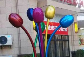 现代郁金香雕塑厂家 大型别墅区摆件 电镀不锈钢郁金香雕塑厂