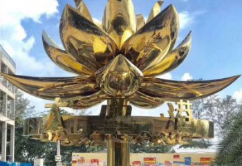 户外金莲雕塑厂家 喷漆小品 抽象不锈钢金莲雕塑厂