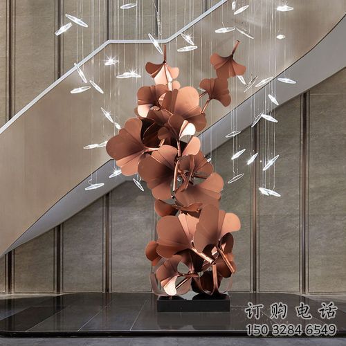 现代银杏叶雕塑厂家 大型别墅区摆件 烤漆不锈钢银杏叶雕塑厂