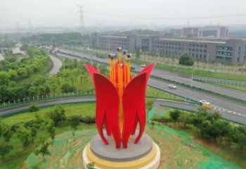 大型石榴花雕塑厂家 烤漆小品 户外不锈钢石榴花雕塑厂