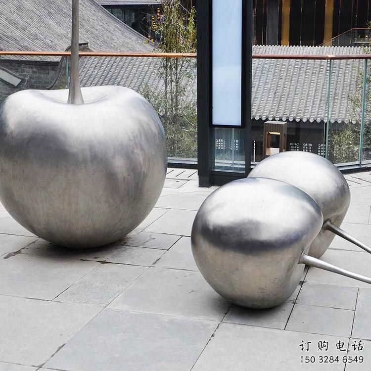 街头樱桃雕塑厂家 大型别墅区摆件 拉丝不锈钢樱桃雕塑厂