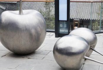 街头樱桃雕塑厂家 大型别墅区摆件 拉丝不锈钢樱桃雕塑厂