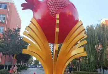 房地产石榴雕塑厂家 烤漆摆件 锻造不锈钢石榴雕塑工厂