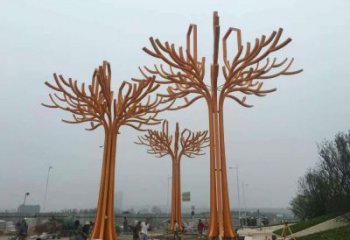 现代摇钱树雕塑厂家 大型别墅区摆件 烤漆不锈钢摇钱树雕塑厂