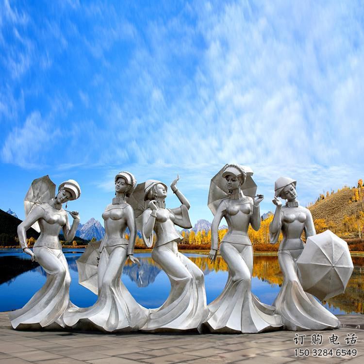 现代美女雕塑厂家 大型别墅区摆件 欧式不锈钢美女雕塑厂