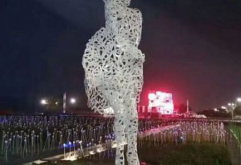 现代少女雕塑厂家 大型别墅区摆件 镂空不锈钢少女雕塑厂
