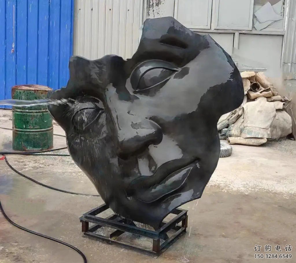 喷漆人脸雕塑厂家 中式小品 草地不锈钢人脸雕塑厂