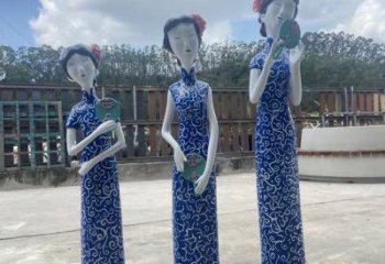彩绘仕女雕塑厂家  户外摆件 街头仕女雕塑厂