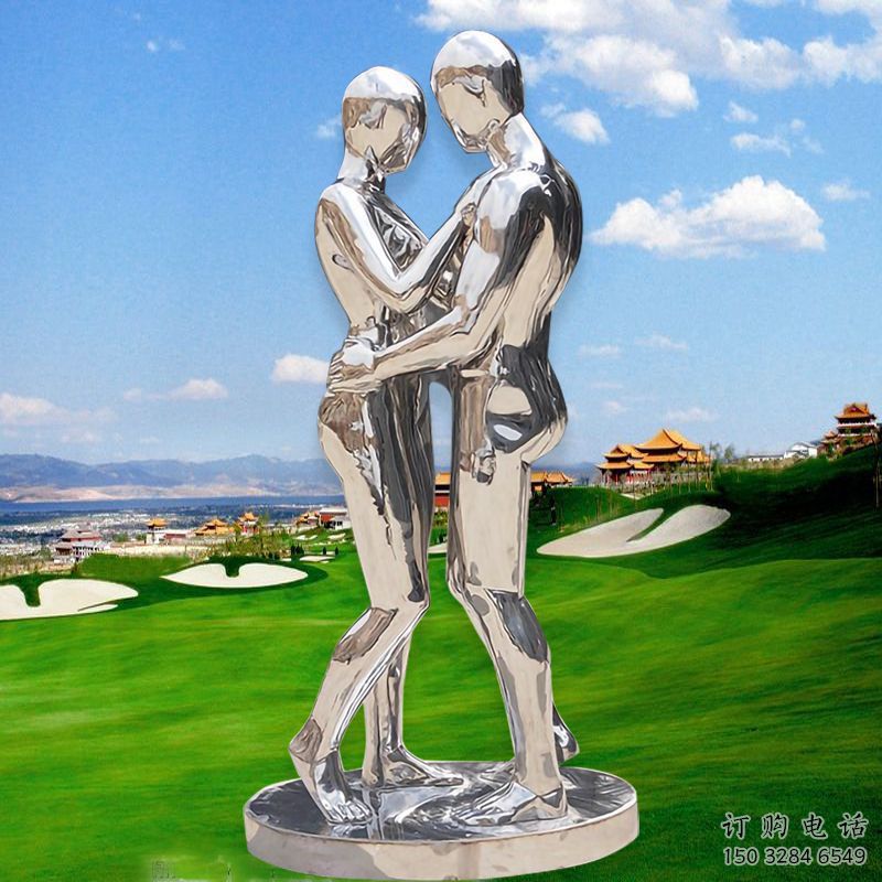 现代恋人雕塑厂家 大型别墅区摆件 镜面不锈钢恋人雕塑摆件