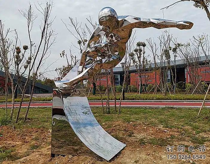 镜面滑板雕塑厂家 大型摆件 广场不锈钢滑板雕塑厂 镜面滑板雕塑厂家 大型摆件 广场不锈钢滑板雕塑厂
