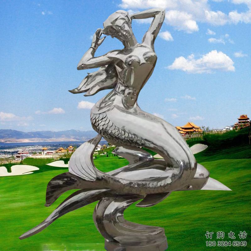 游乐场美人鱼雕塑厂家 现代摆件 镜面不锈钢美人鱼雕塑厂