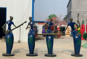 彩绘乐队雕塑厂家  公园摆件 街头乐队雕塑厂