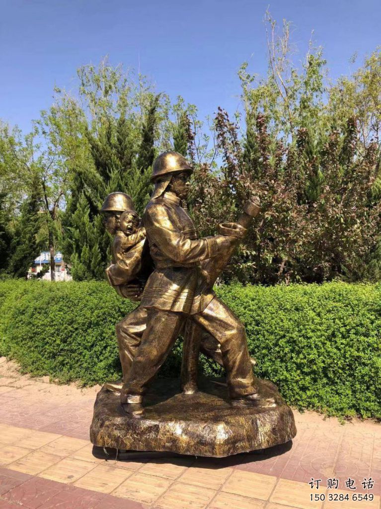 广场消防员雕塑厂家  烤漆小品  户外消防员雕塑厂