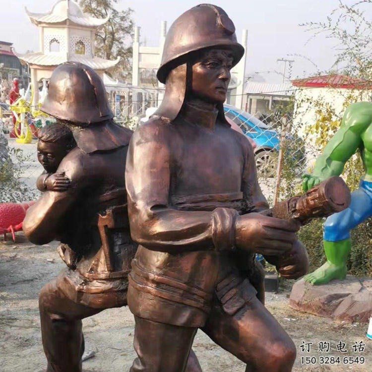 户外消防员雕塑厂家 喷漆小品  大型消防员雕塑厂