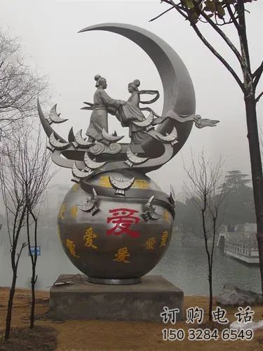 园林牛郎织女雕塑厂家 镜面小品 中式牛郎织女雕塑厂