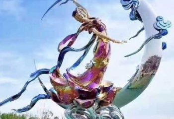 镀金嫦娥奔月雕塑厂家 铸造摆件 水景嫦娥奔月雕塑厂