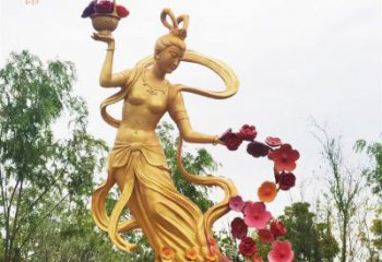 烤漆天女散花雕塑厂家  公园小品  户外天女散花雕塑厂
