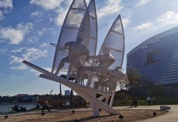 抽象冲浪雕塑厂家  公园广场小品  镂空不锈钢冲浪雕塑厂