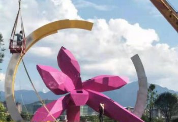 几何玉兰花雕塑厂家 广场小品  户外镂空不锈钢玉兰花雕塑