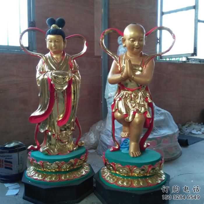 现代金童玉女雕塑厂家 大型摆件 彩绘金童玉女雕塑小品 现代金童玉女雕塑厂家 大型摆件 彩绘金童玉女雕塑小品