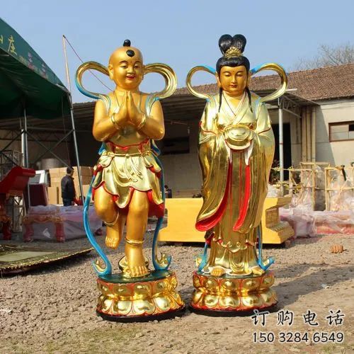中式金童玉女雕塑厂家 烤漆小品 镀金金童玉女雕塑 中式金童玉女雕塑厂家 烤漆小品 镀金金童玉女雕塑