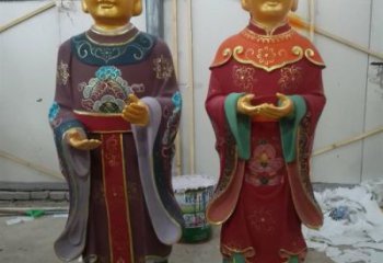 大型金童玉女雕塑厂家 铸造小品  彩绘金童玉女雕塑