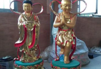 现代金童玉女雕塑厂家 大型摆件  彩绘金童玉女雕塑小品
