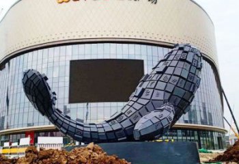 商业街双鱼雕塑厂家  抽象几何摆件  户外不锈钢双鱼雕塑小品