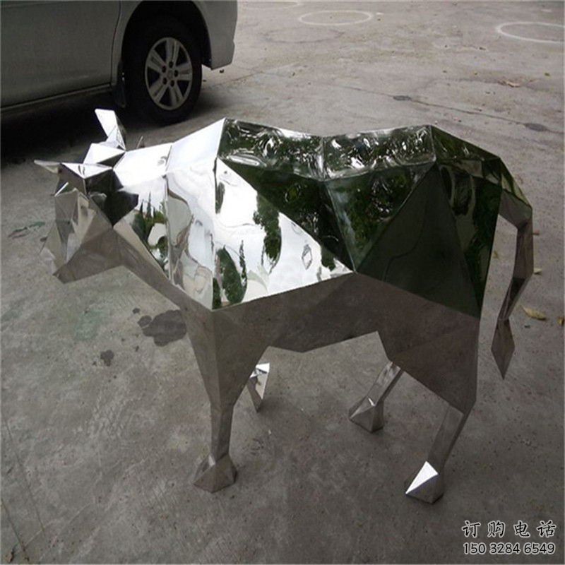 几何牛雕塑 镜面不锈钢动物雕塑 几何牛雕塑 镜面不锈钢动物雕塑