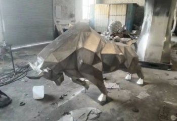 拉丝牛雕塑 几何不锈钢雕塑动物