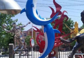 创意海豚雕塑供应 步行街店门口雕塑 生物雕塑小品