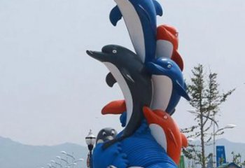 酒店海豚雕塑制造商 庭院仿真雕塑 彩绘小品