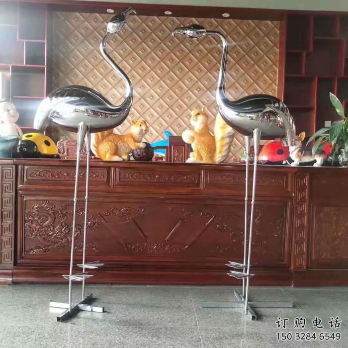 不锈钢商场丹顶鹤雕塑 仿真动物雕塑 店门口小品