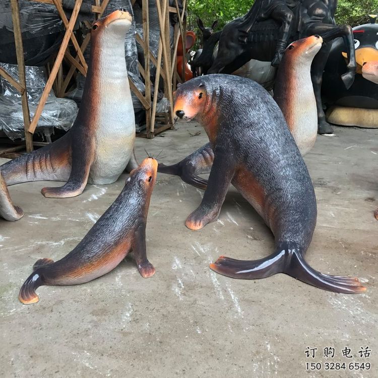 彩绘海豹雕塑厂家 仿真雕塑 步行街摆件
