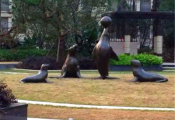 大型海豹雕塑制作 商业街广场雕塑 古铜色摆件