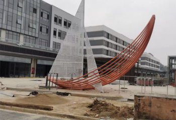 室内帆船雕塑生产厂家，拉丝景观雕塑，抽象效果
