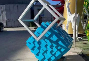 标准喷漆魔方雕塑厂家 中式村口小品 草地雕塑