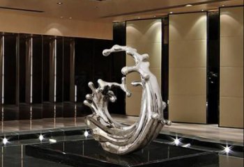 房地产浪花雕塑厂家制作 现代海浪雕塑 几何波浪雕塑
