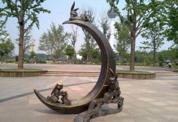 街道月亮雕塑制造商，锻造景观雕塑，古铜效果